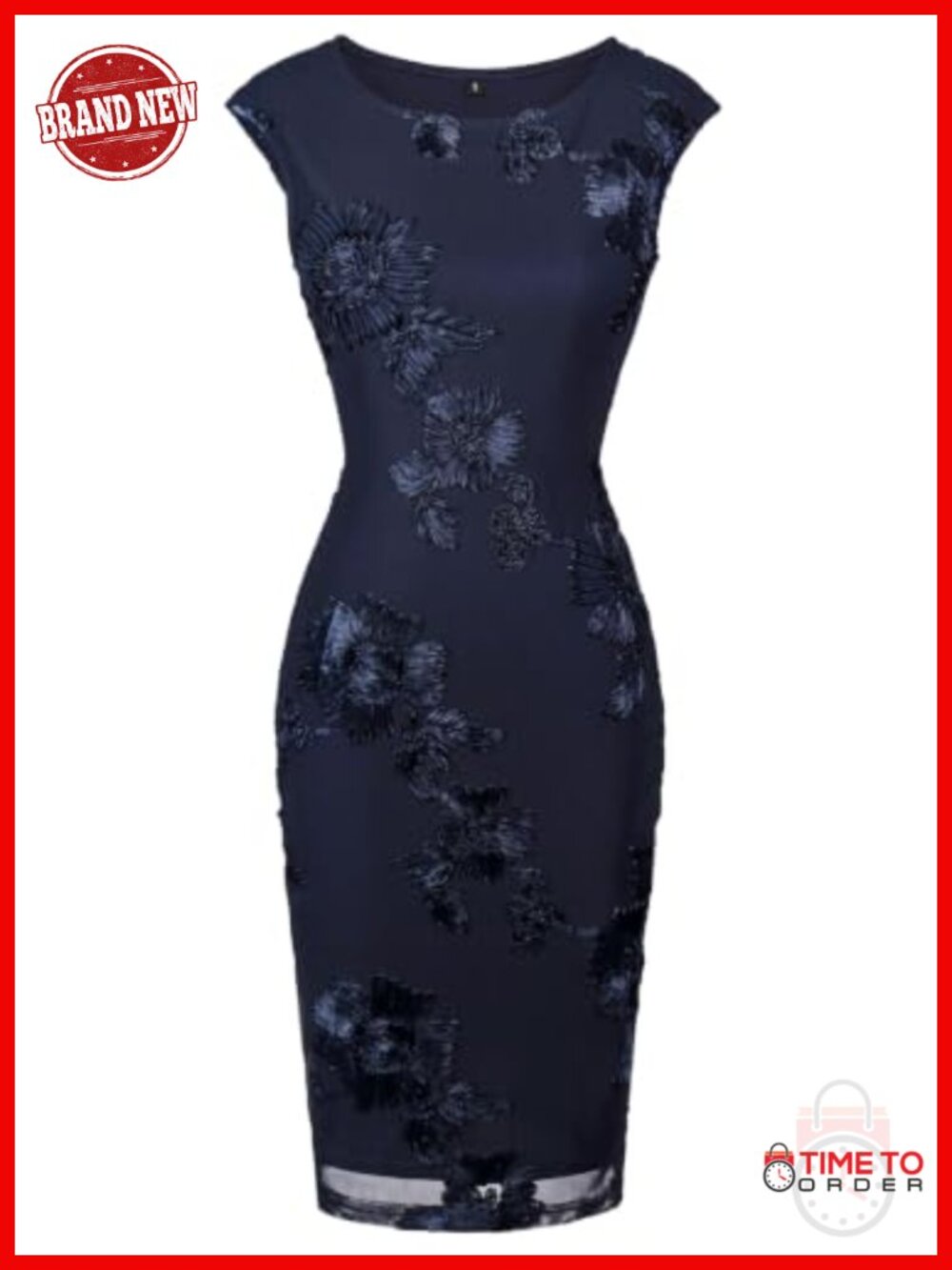 Jacquard Mesh Floral Bodycon Midi Dress Cap Sleeve Cocktail